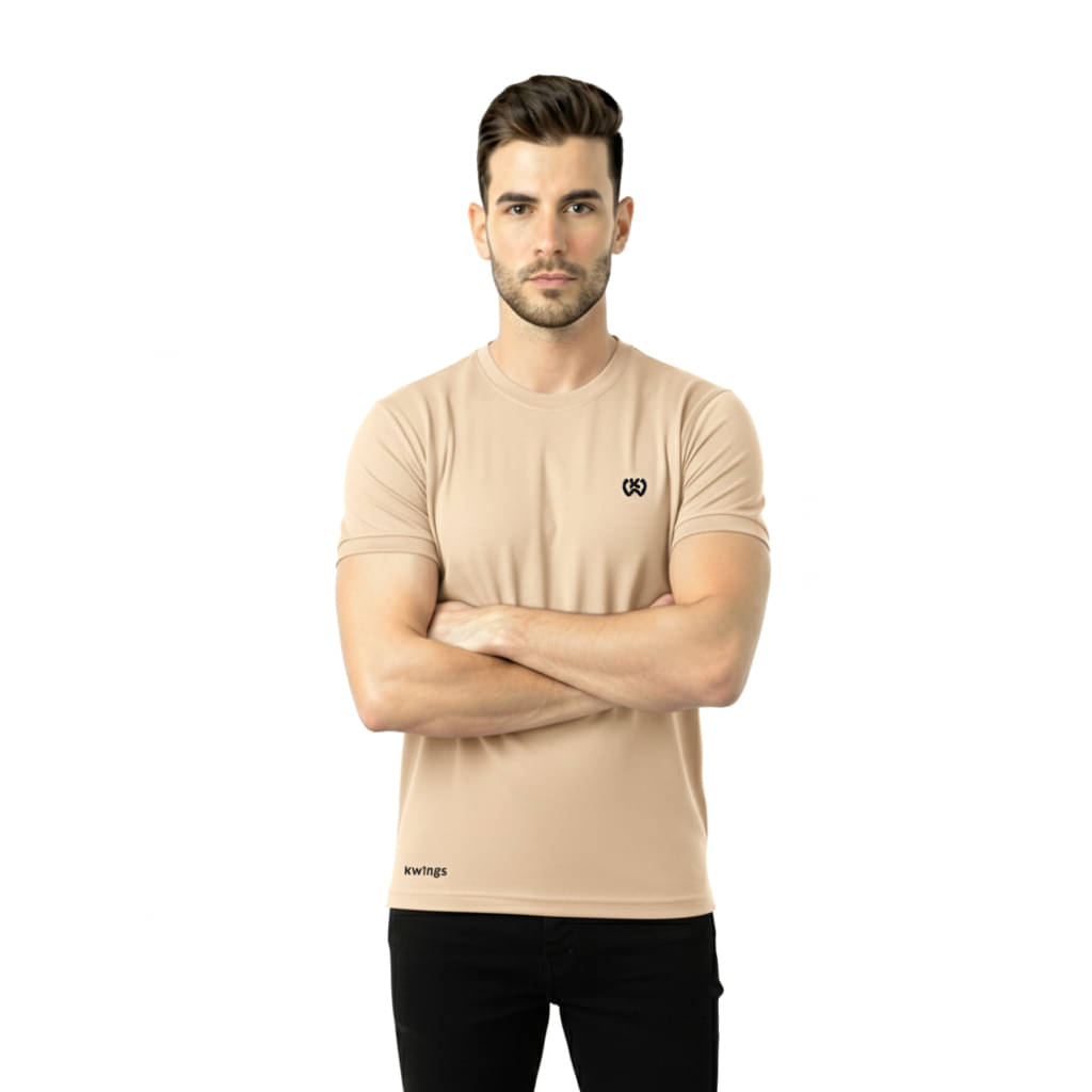     			KWINGS Men Cotton Blend Regular Fit Solid T-Shirt ( Beige )