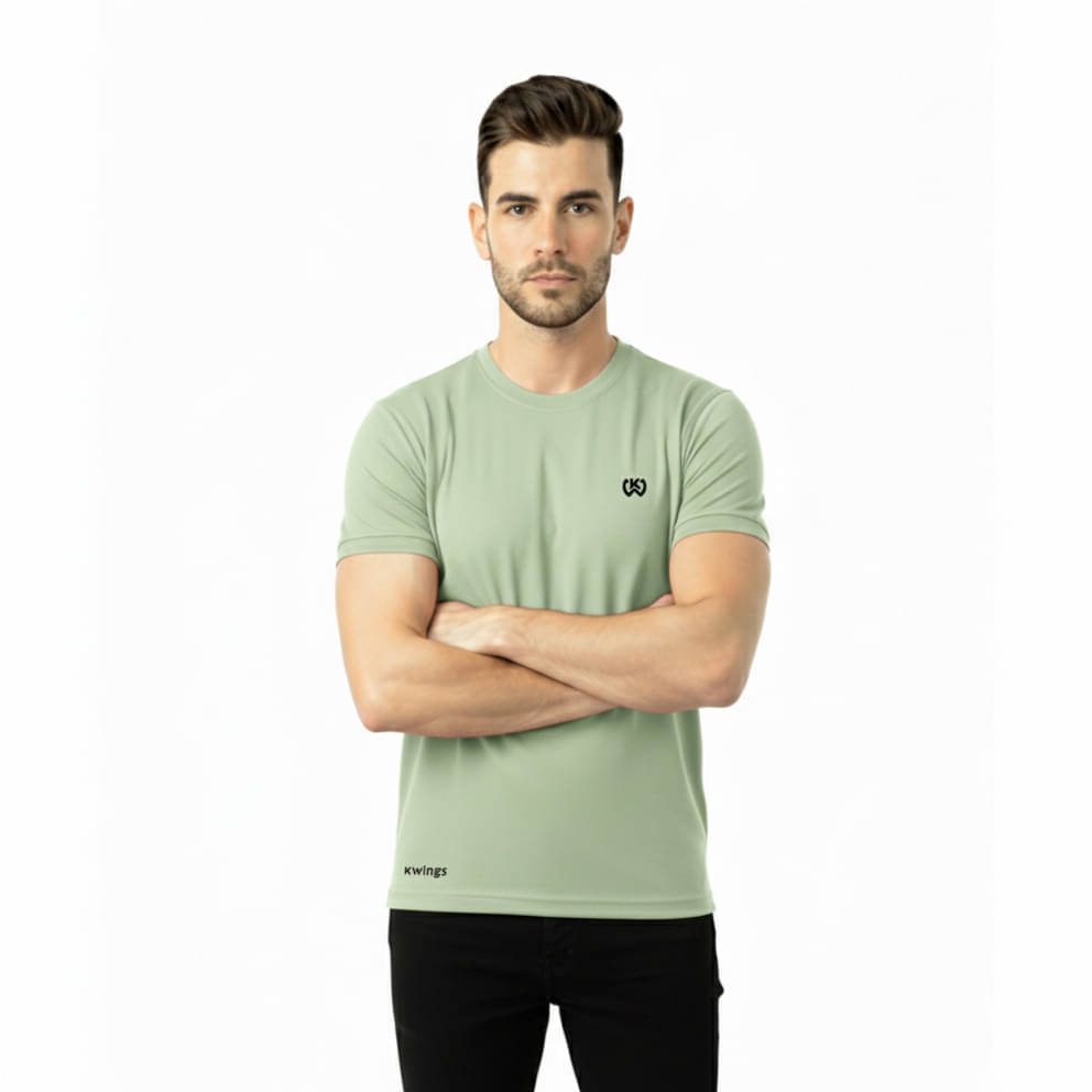 KWINGS Men Cotton Blend Regular Fit Solid T-Shirt ( Light Green ) KWINGS Men Cotton Blend Regular Fit Solid T-Shirt ( Light Green )
