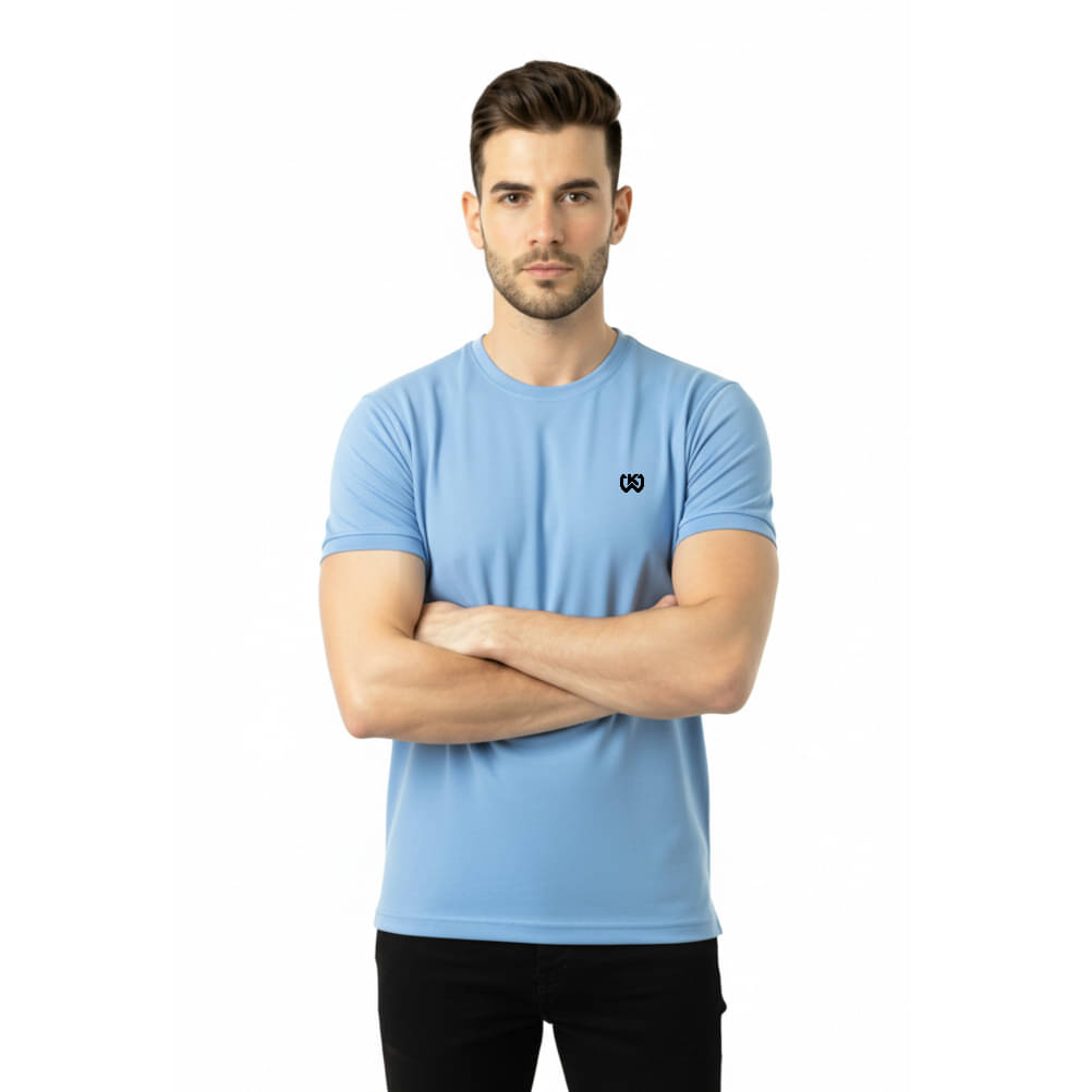 KWINGS Men Cotton Blend Regular Fit Solid T-Shirt ( Sky Blue )     			KWINGS Men Cotton Blend Regular Fit Solid T-Shirt ( Sky Blue )