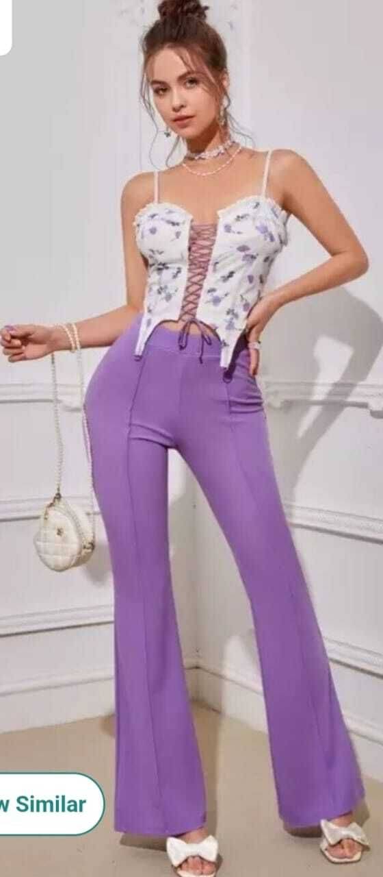     			L Fashion Jeans Women Rayon Blend Casual Trousers ( Purple )