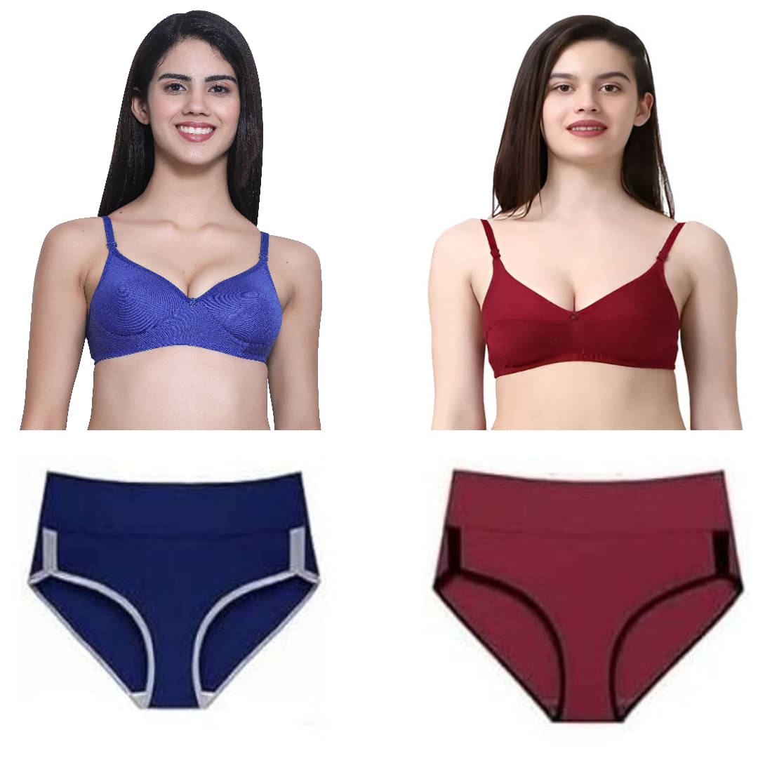     			Louis Craft Cotton Blend Non Padded Bra & Panty Set ( Multicolor , Pack of 2 )