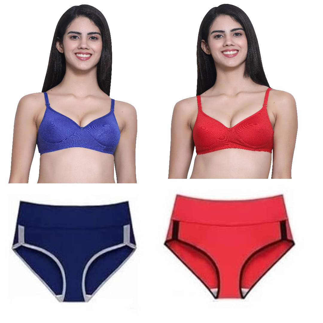     			Louis Craft Cotton Blend Non Padded Bra & Panty Set ( Multicolor2 , Pack of 2 )