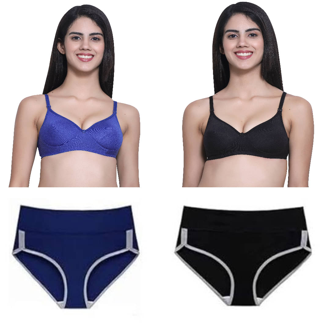     			Louis Craft Cotton Blend Non Padded Bra & Panty Set ( Multicolor1 , Pack of 2 )
