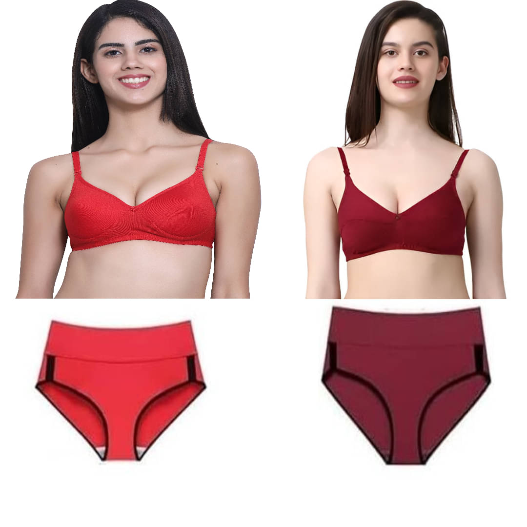     			Louis Craft Cotton Blend Non Padded Bra & Panty Set ( Multicolor3 , Pack of 2 )