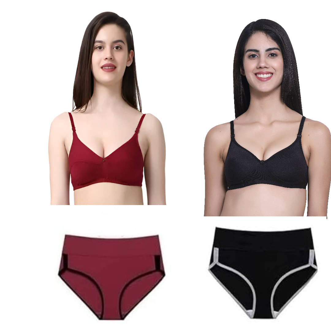 Louis Craft Cotton Blend Non Padded Bra & Panty Set ( Multicolor5 , Pack of 2 ) Louis Craft Cotton Blend Non Padded Bra & Panty Set ( Multicolor5 , Pack of 2 )