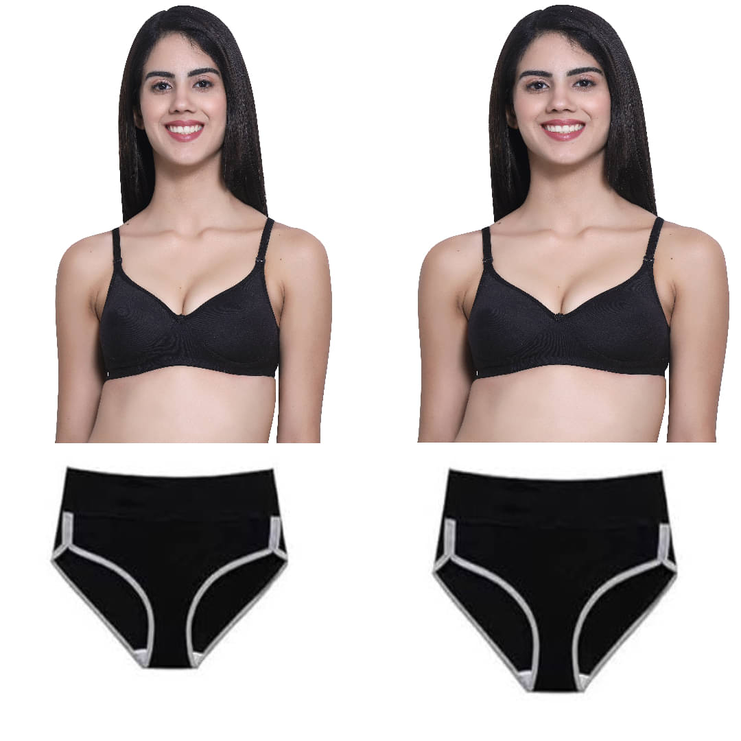     			Louis Craft Cotton Blend Non Padded Bra & Panty Set ( Black , Pack of 2 )