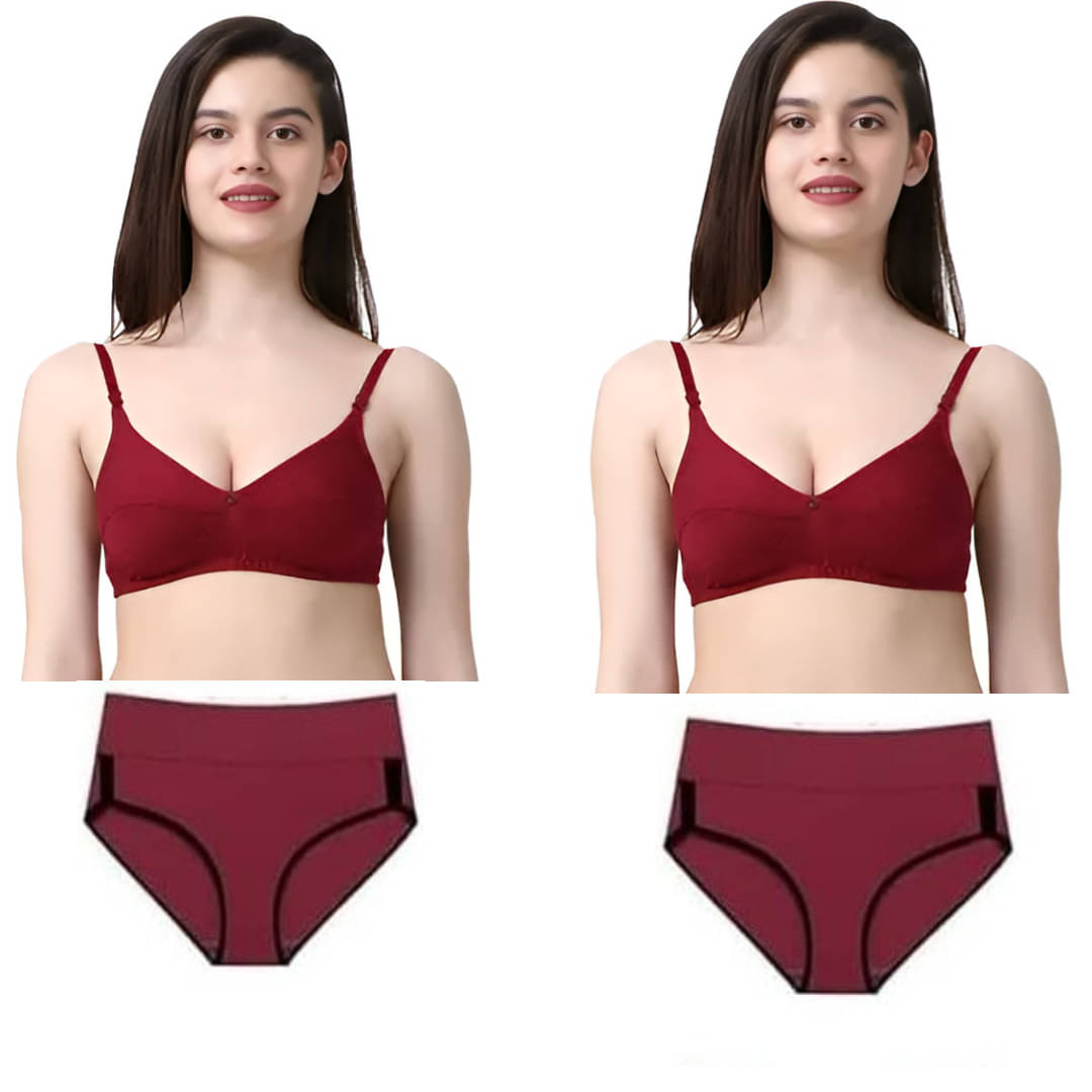     			Louis Craft Cotton Blend Non Padded Bra & Panty Set ( Maroon , Pack of 2 )