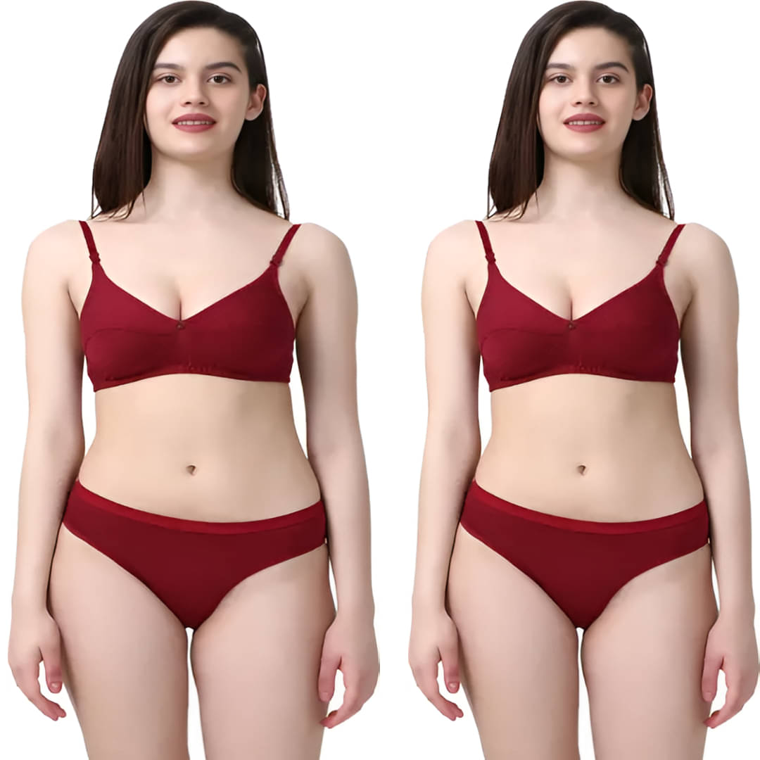 Louis Craft Cotton Blend Non Padded Bra & Panty Set ( Maroon , Pack of 2 ) Louis Craft Cotton Blend Non Padded Bra & Panty Set ( Maroon , Pack of 2 )