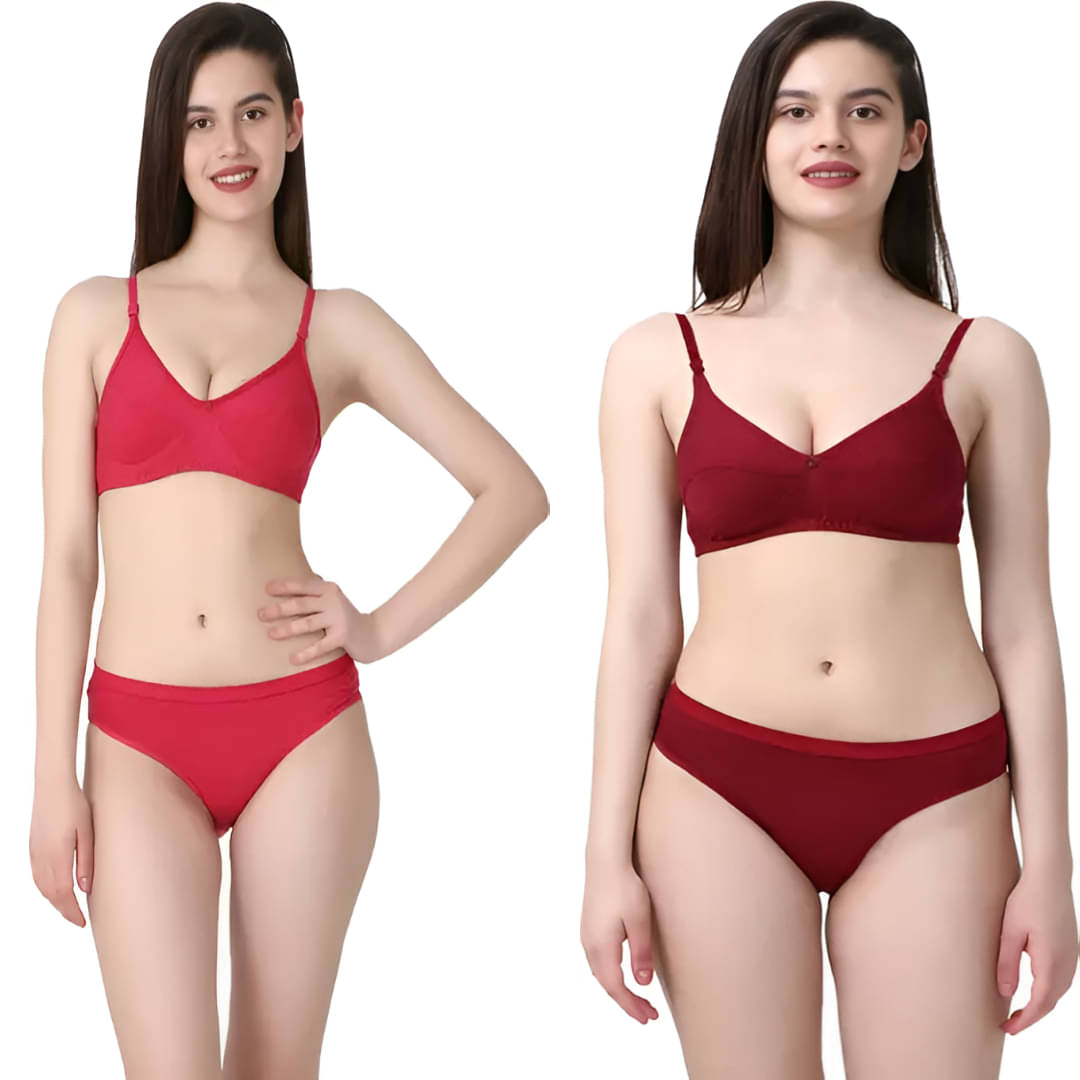     			Louis Craft Cotton Blend Non Padded Bra & Panty Set ( Multicolor3 , Pack of 2 )