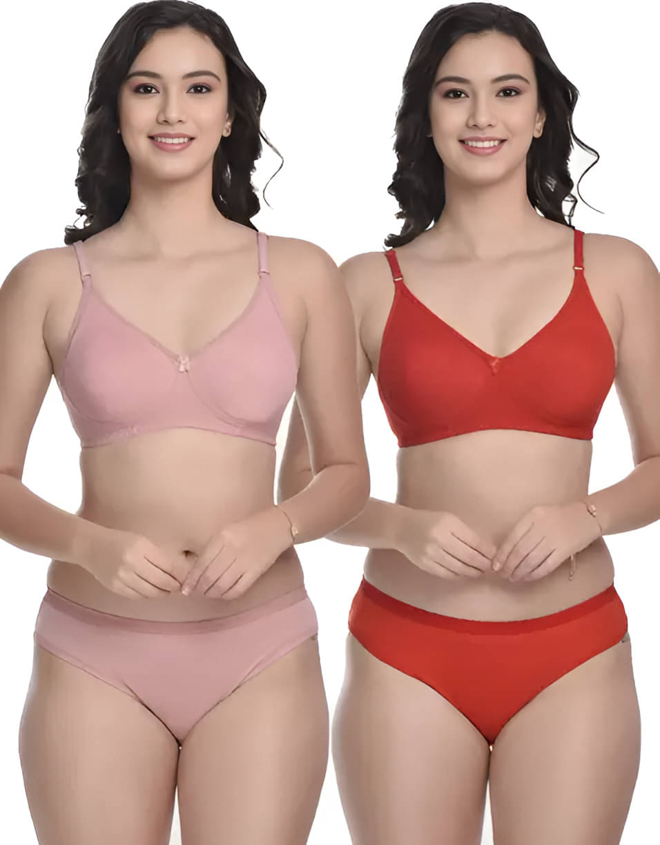 Louis Craft Cotton Blend Non Padded Bra & Panty Set ( Multicolor , Pack of 2 ) Louis Craft Cotton Blend Non Padded Bra & Panty Set ( Multicolor , Pack of 2 )