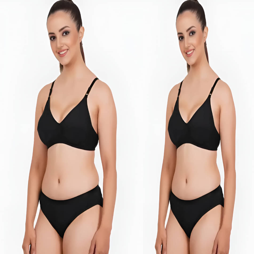 Louis Craft Cotton Blend Non Padded Bra & Panty Set ( Black , Pack of 2 ) Louis Craft Cotton Blend Non Padded Bra & Panty Set ( Black , Pack of 2 )