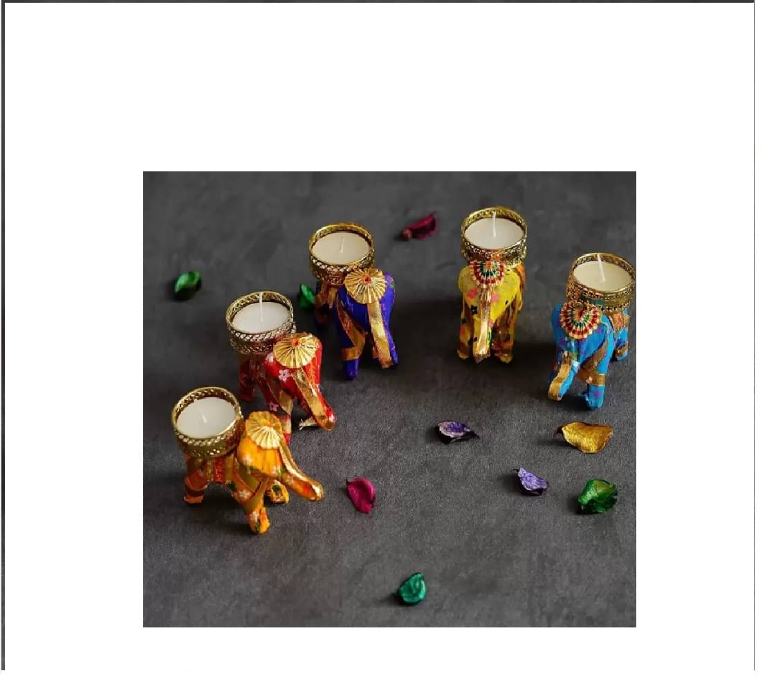     			Qin Pin Multicolour Floor Bamboo Tea Light Holder - Pack of 5