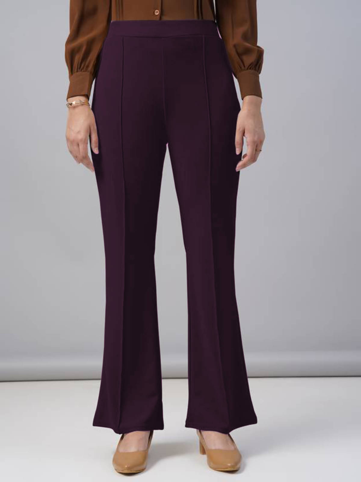     			Qyaas Women Lycra Casual Trousers ( Wine )