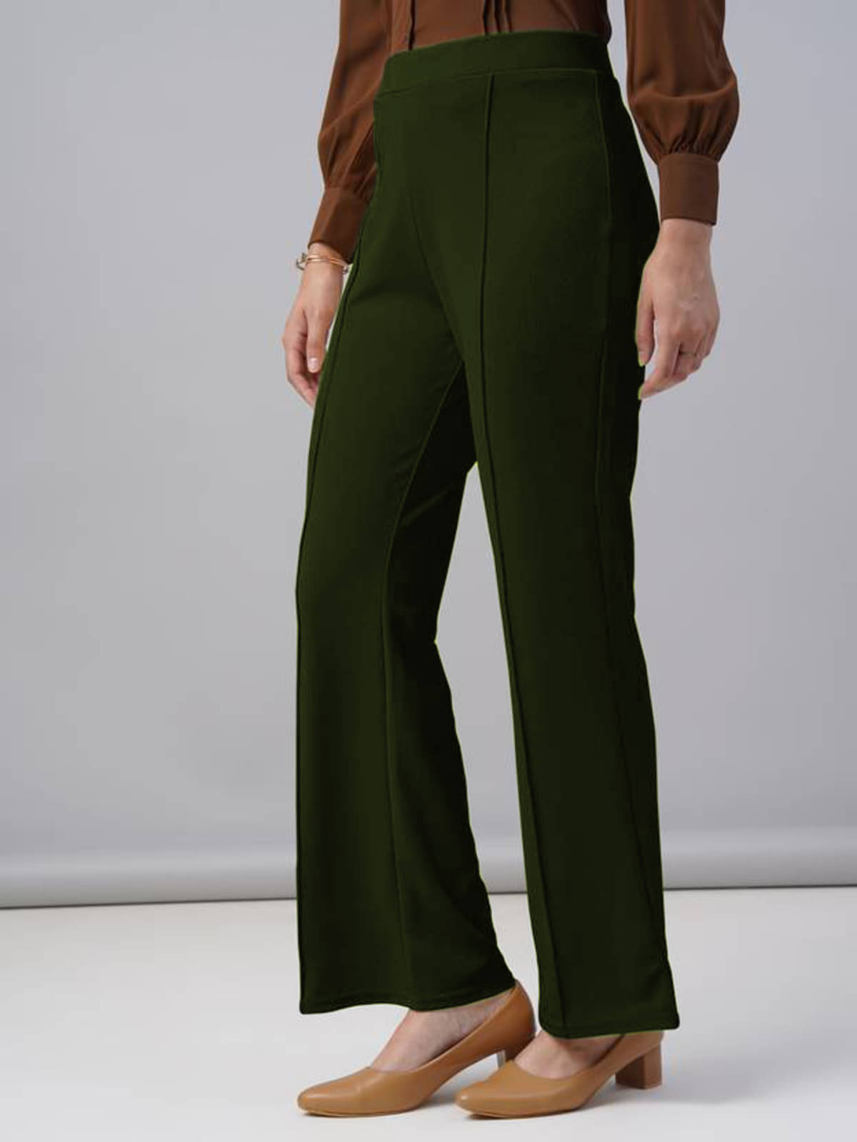     			Qyaas Women Lycra Casual Trousers ( Olive )