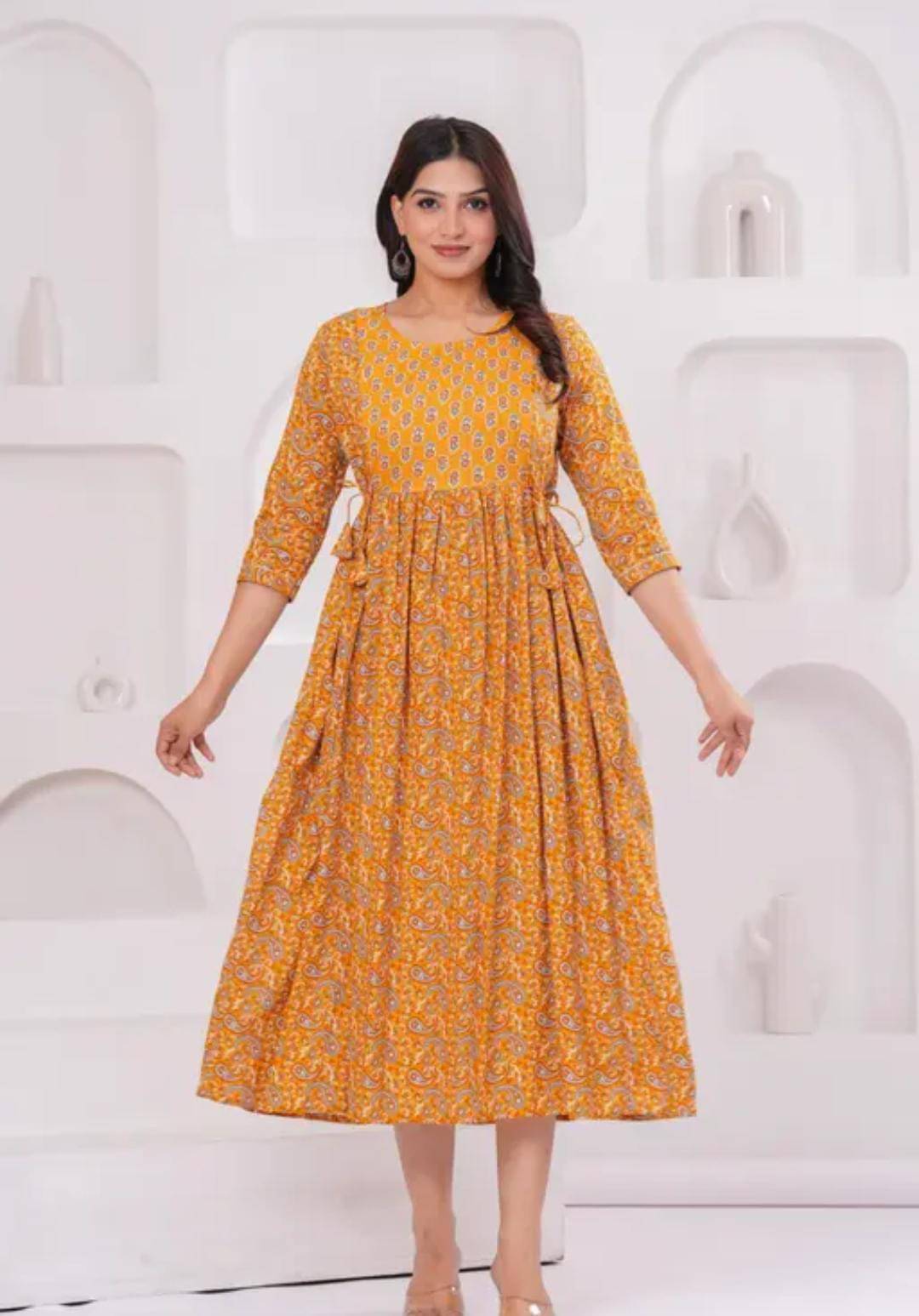     			RILAKE Women Rayon A-line Dress ( Yellow )