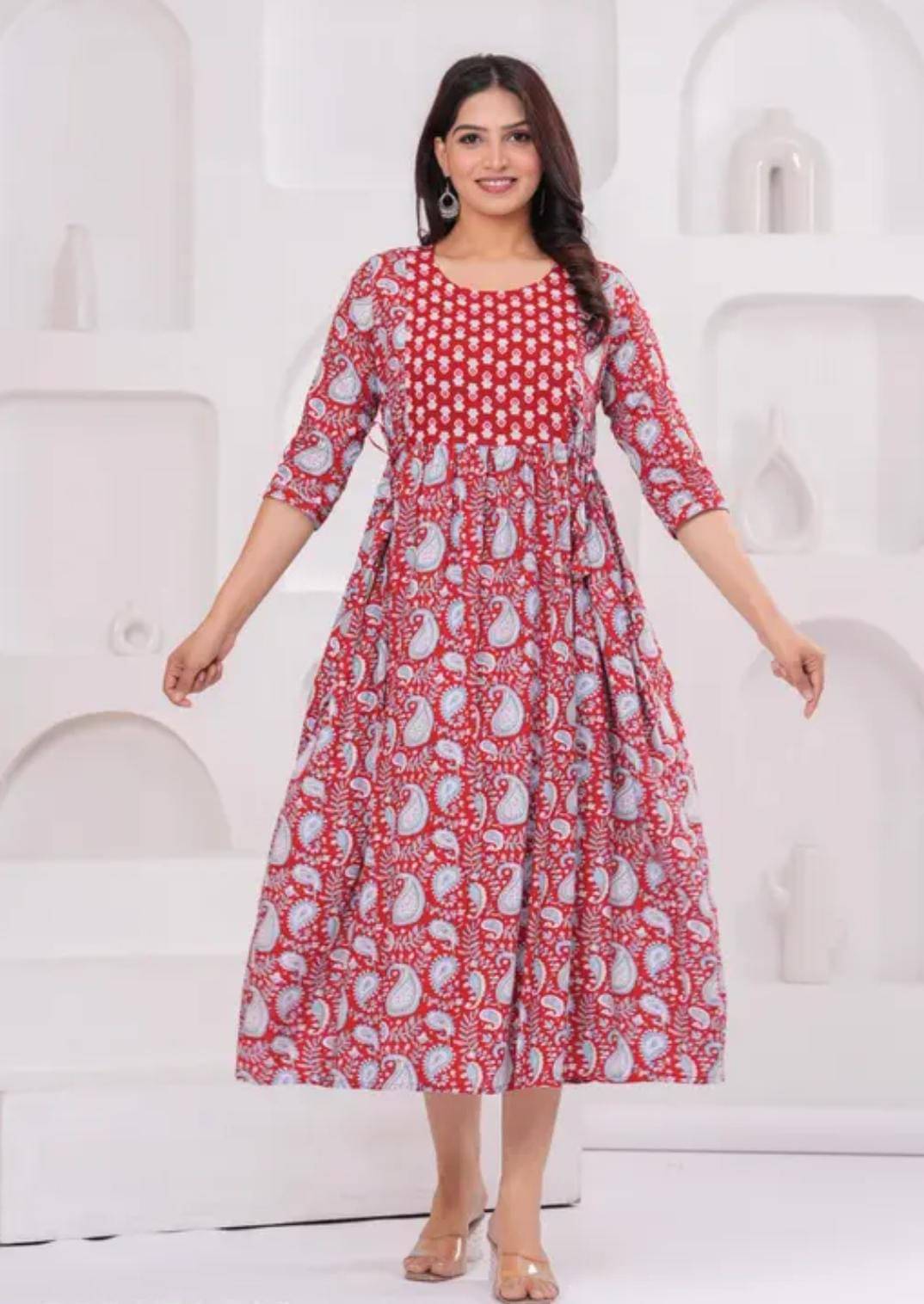     			RILAKE Women Rayon A-line Dress ( Red )