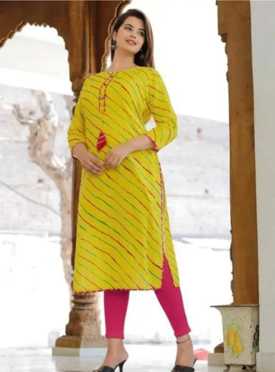     			RILAKE Women Rayon Printed A-line Kurti ( Yellow )