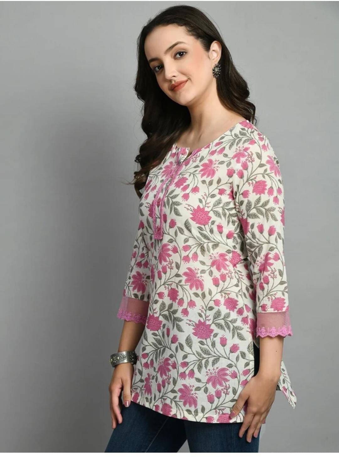     			RILAKE Women Rayon Printed A-line Kurti ( Pink )