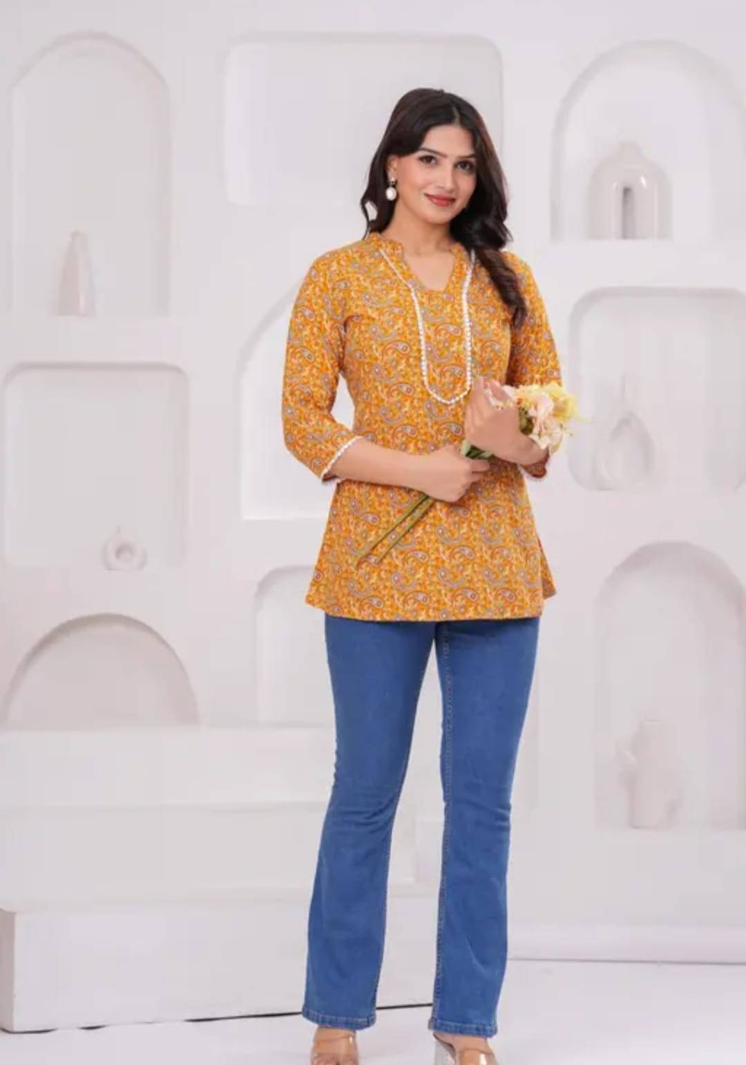     			RILAKE Women Rayon Printed A-line Kurti ( Yellow )