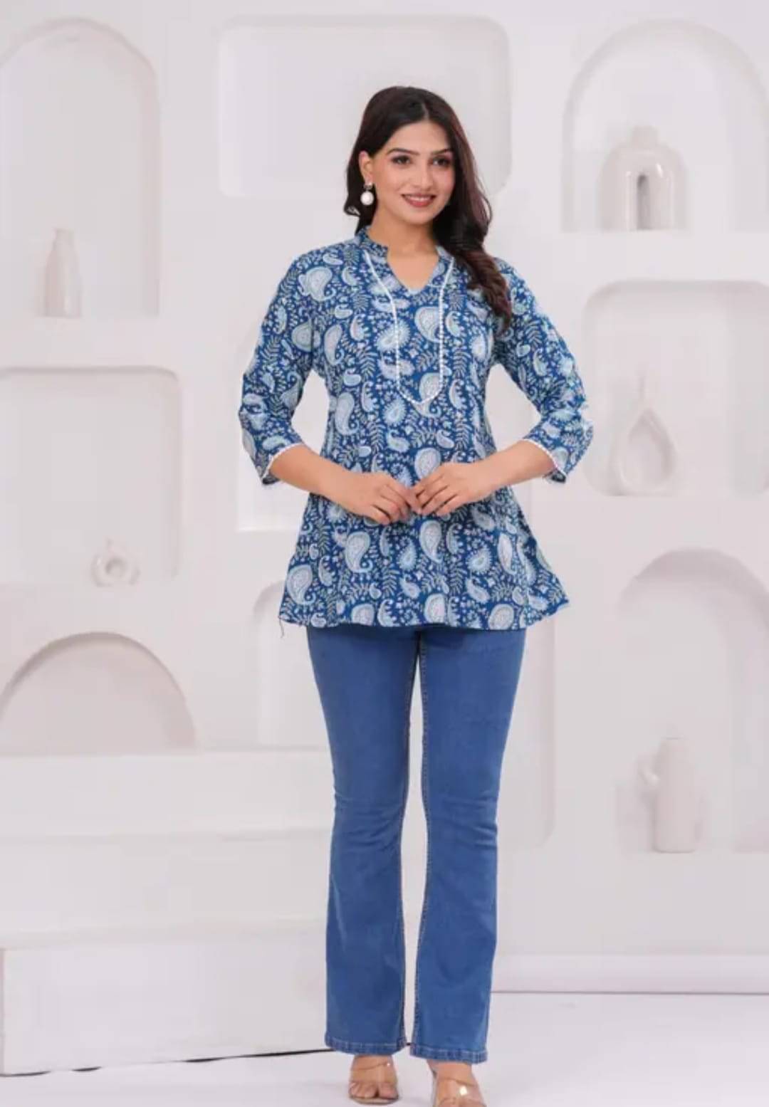     			RILAKE Women Rayon Printed A-line Kurti ( Blue )