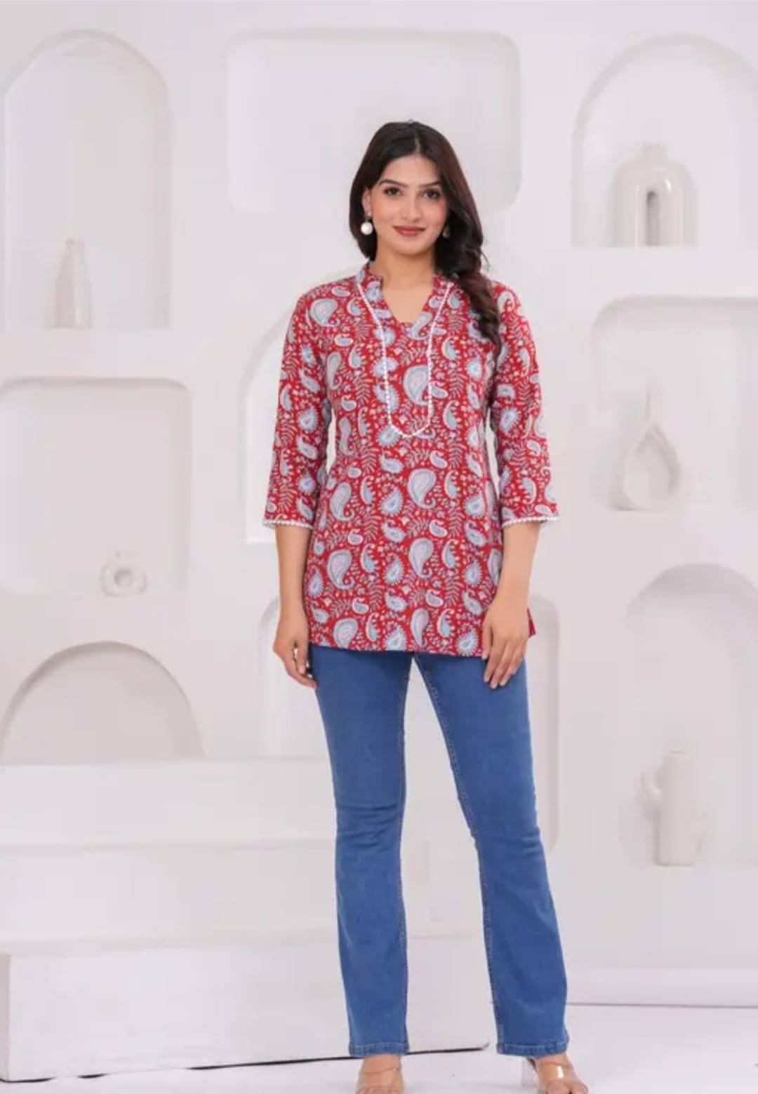     			RILAKE Women Rayon Printed A-line Kurti ( Red )