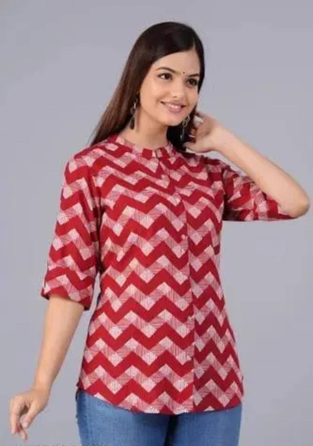     			RILAKE Women Rayon Printed A-line Kurti ( Red )