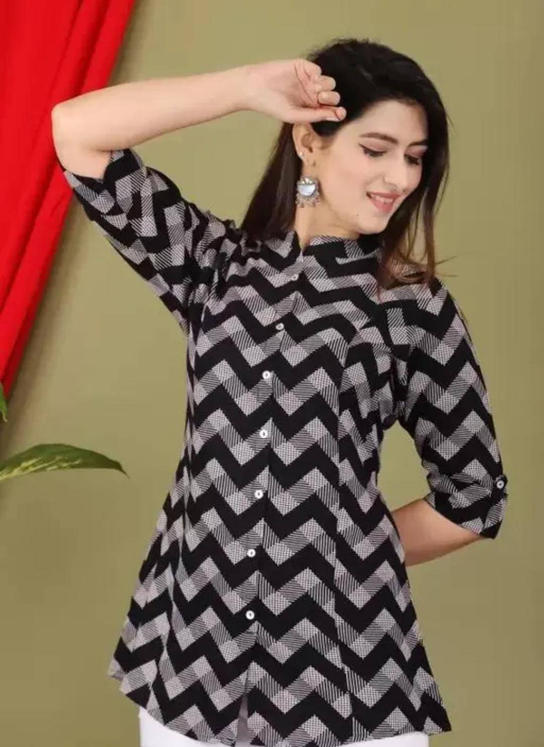     			RILAKE Women Rayon Printed A-line Kurti ( Black )