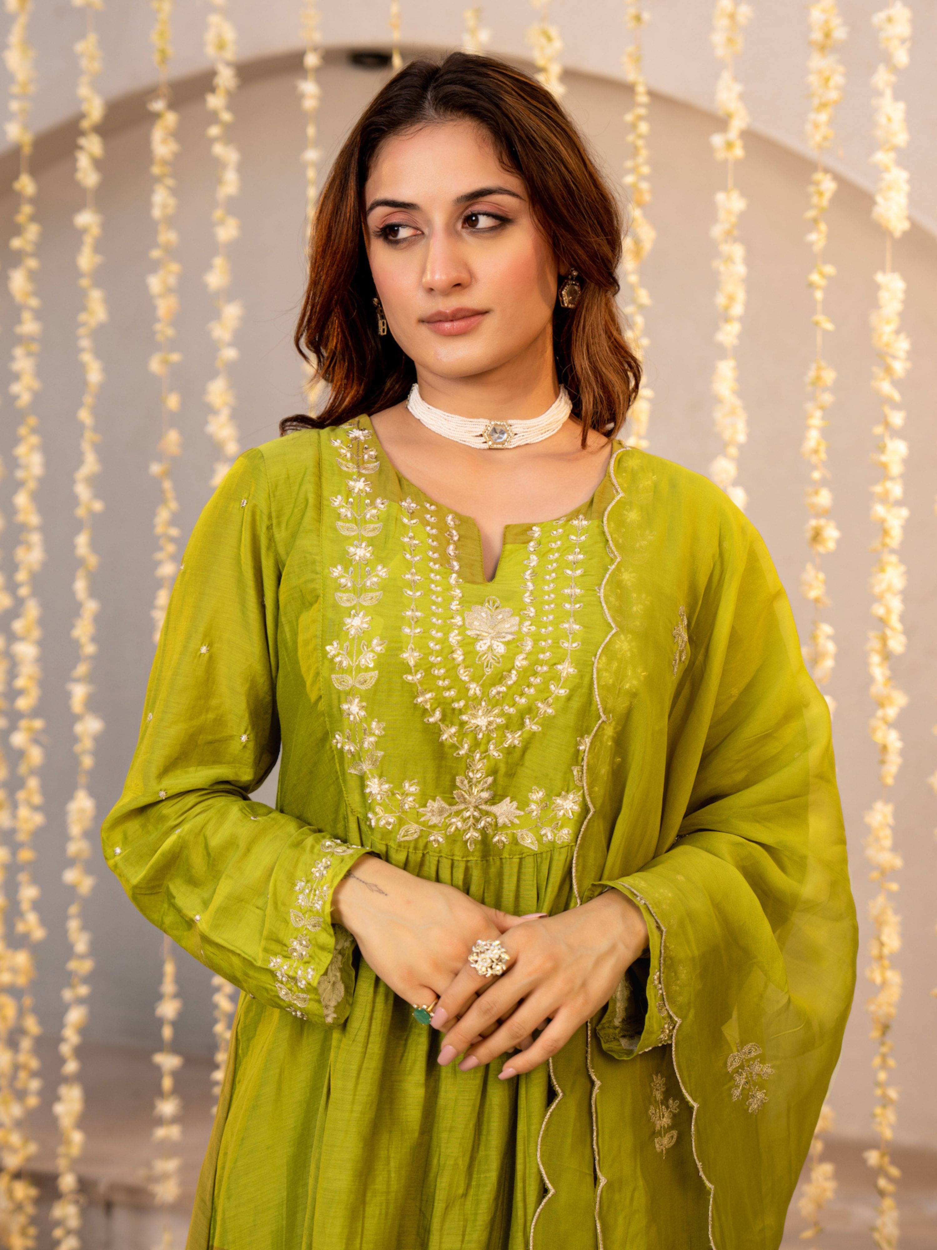     			Royal Export Women Silk Embroidered Straight Kurti With Pants ( Yellow )