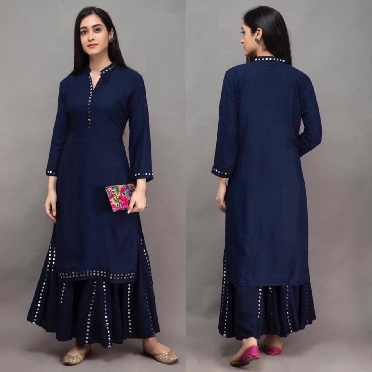    			SADASHIV LIFE STYLE Women Viscose Rayon Solid A-line Kurti ( Navy )