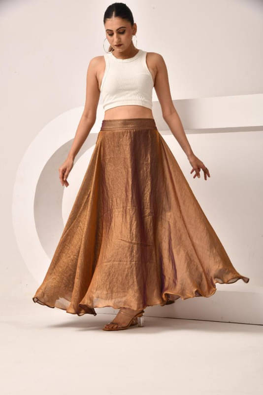     			SIDDHO HUM Gold Silk Women's Flared Skirt ( Pack of 1 )