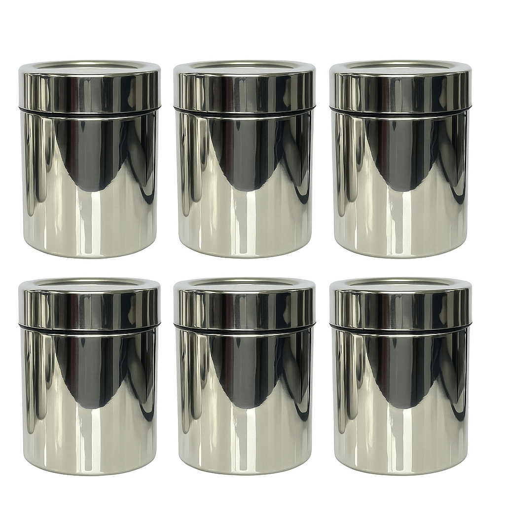     			STEEPLE Steel Silver Spice Container ( Set of 6 )