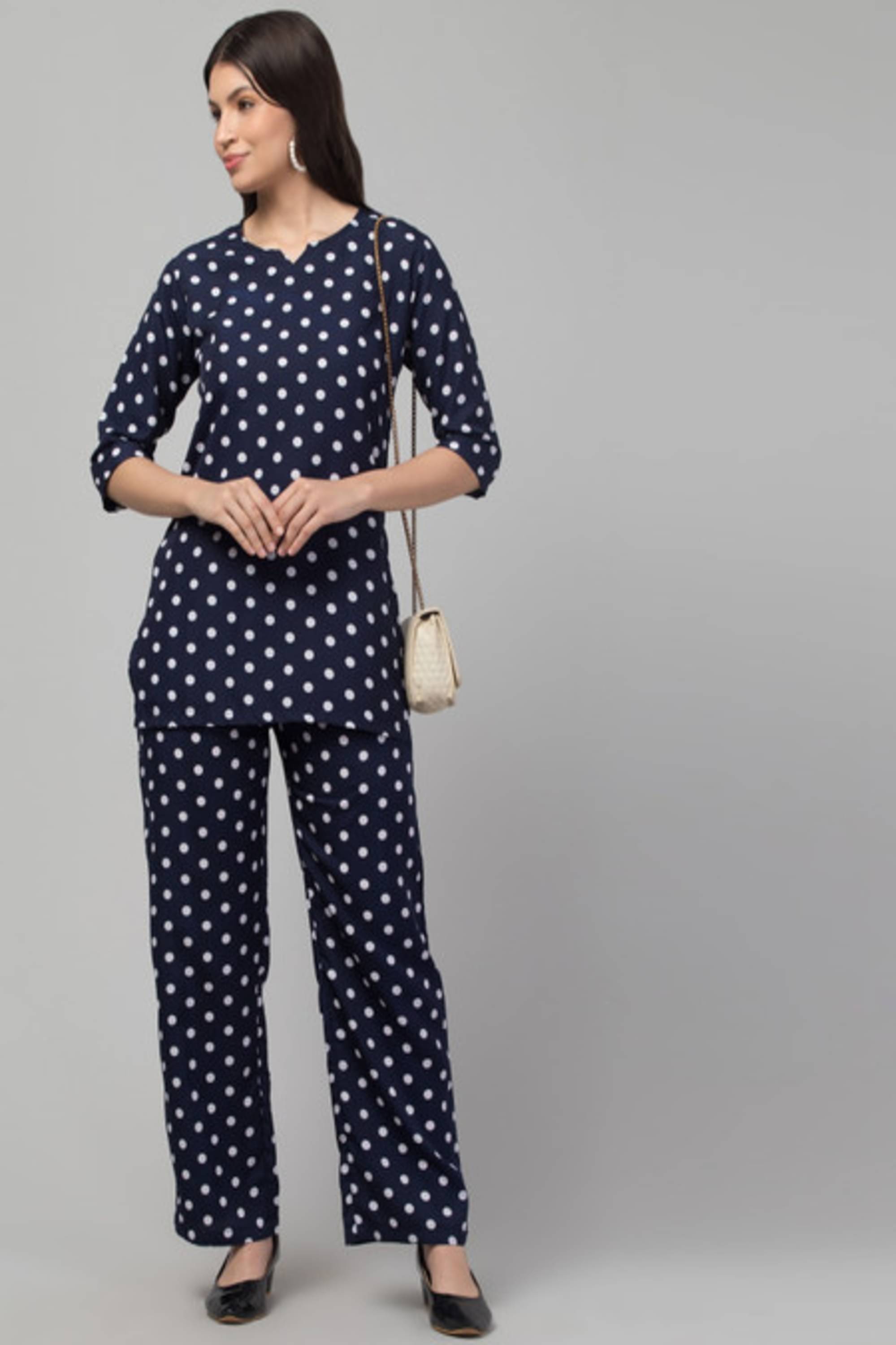     			Sands Apparel Women Printed Top With Trousers Co-Ord Set ( Navy Blue,White )