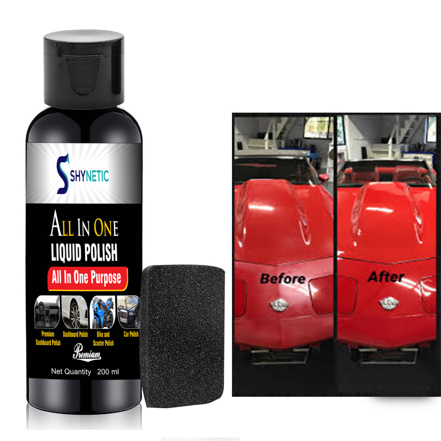     			Shynetic Premium All-Purpose Liquid Polish – Instant Shine for Car Dashboard, Wood, Metal, Leather, Bike and Car Restoration – 200 ml with Foam