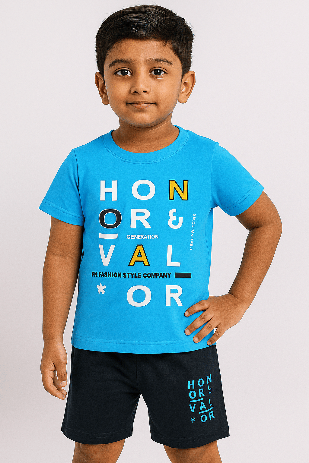     			Tik Tok wears Pack of 1 Boys Cotton Blend T-Shirt & Shorts Set ( Light Blue )