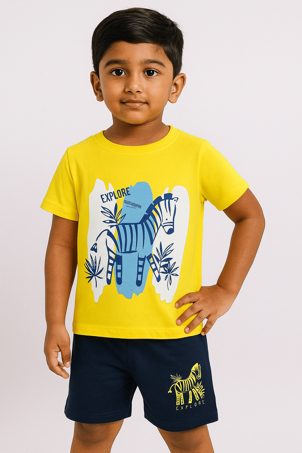     			Tik Tok wears Pack of 1 Boys Cotton Blend T-Shirt & Shorts Set ( Yellow )