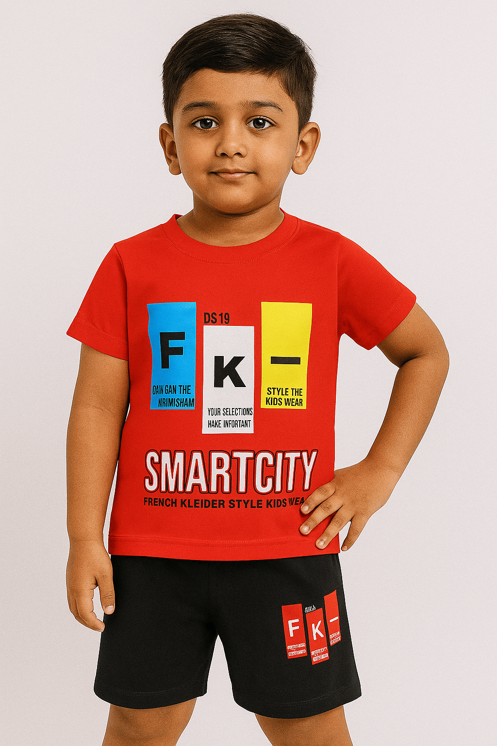     			Tik Tok wears Pack of 1 Boys Cotton Blend T-Shirt & Shorts Set ( Red )