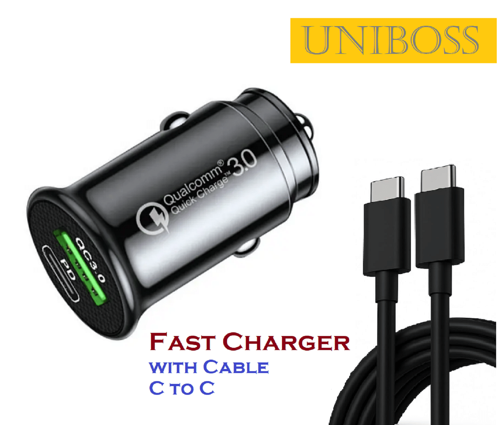     			UniBoss Car Mobile Charger Turbo & Fast QC PD Black