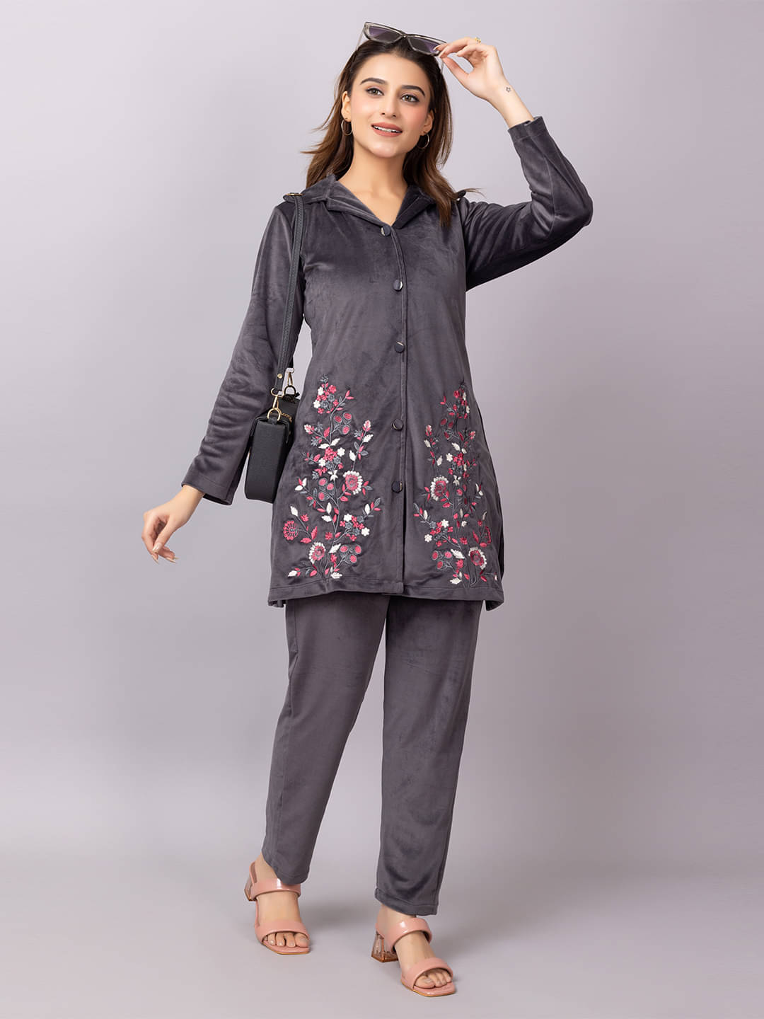     			Xenios Women Shirt With Palazzos Co-Ord Set ( Grey )