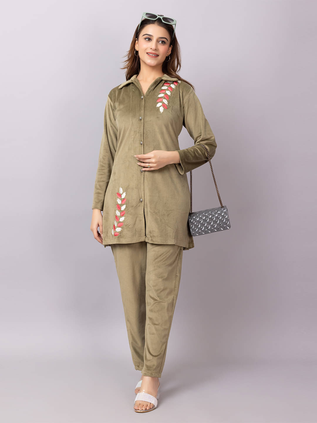     			Xenios Women Shirt With Palazzos Co-Ord Set ( Beige )