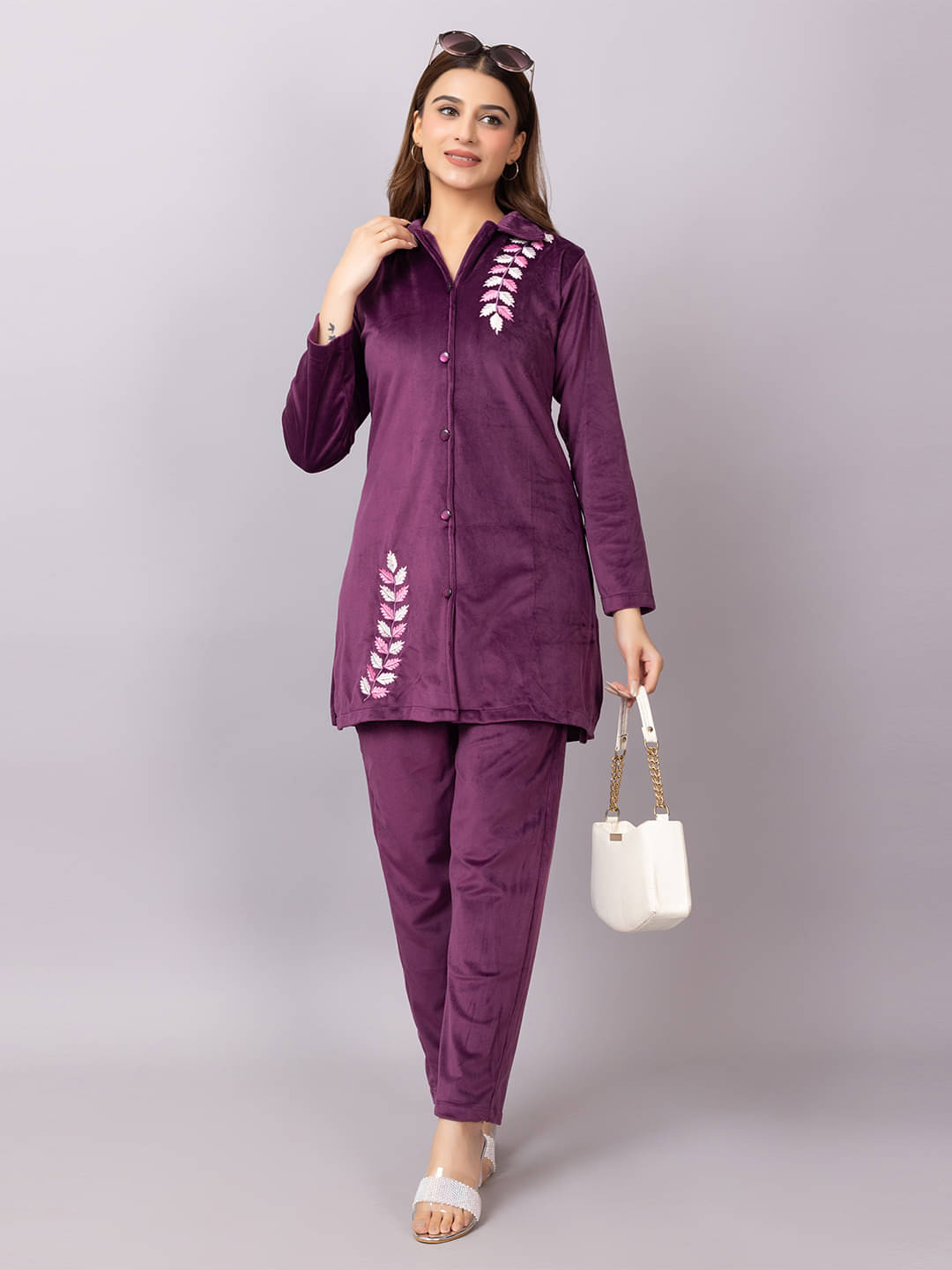     			Xenios Women Shirt With Palazzos Co-Ord Set ( Purple )