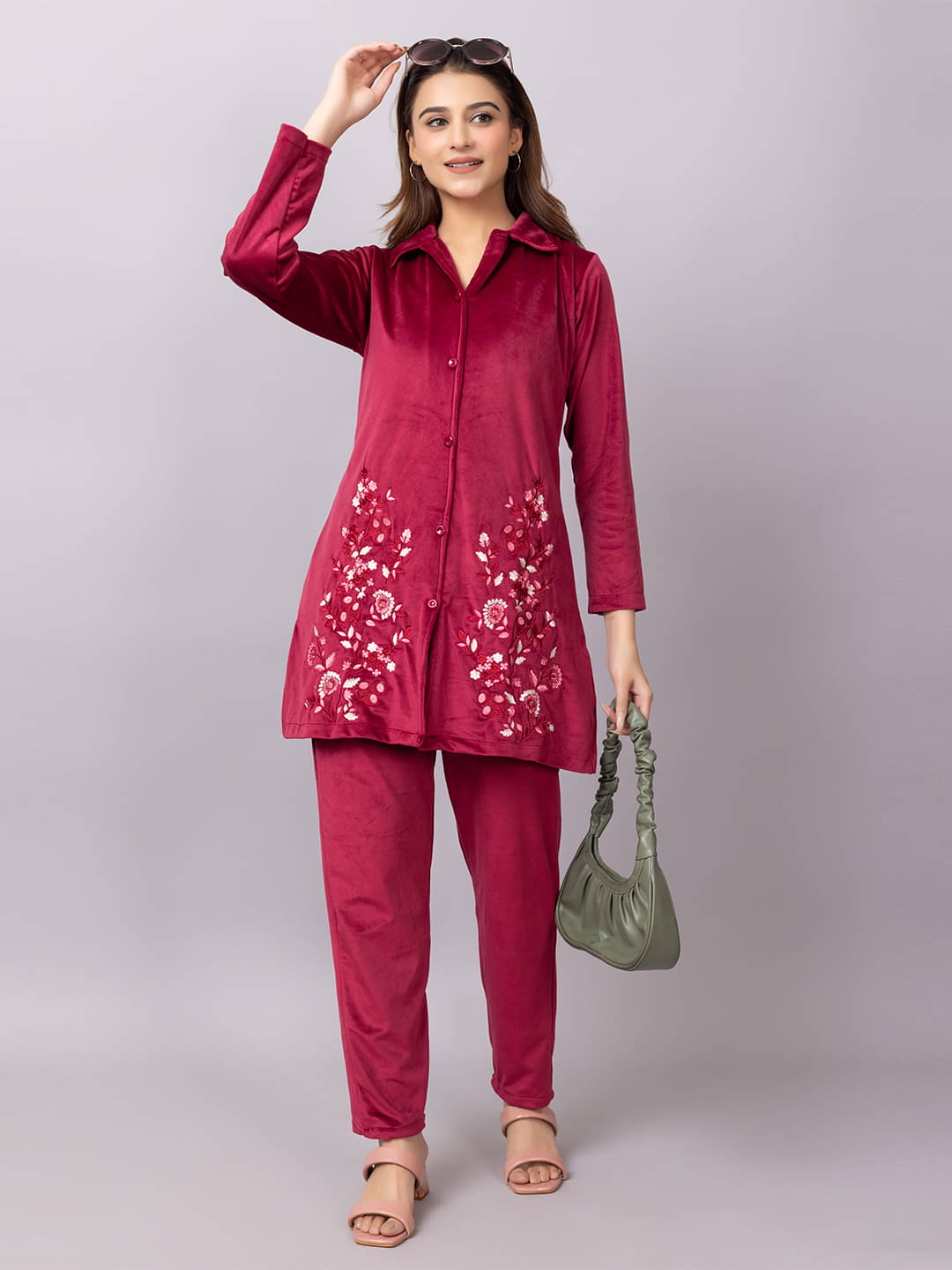     			Xenios Women Shirt With Palazzos Co-Ord Set ( Red )