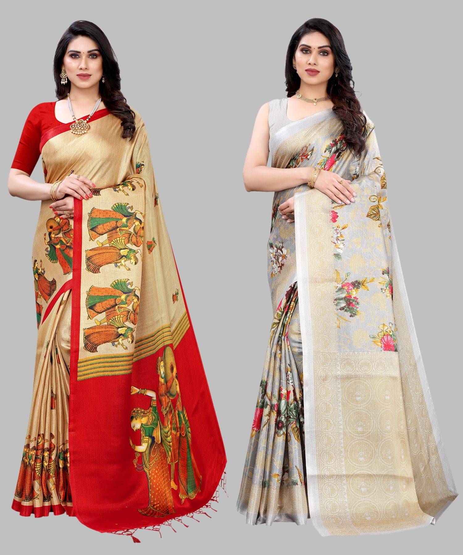 Yashika Art Silk Printed Regular Saree With Unstitched Blouse Piece ( Brown ) Yashika Art Silk Printed Regular Saree With Unstitched Blouse Piece ( Brown )