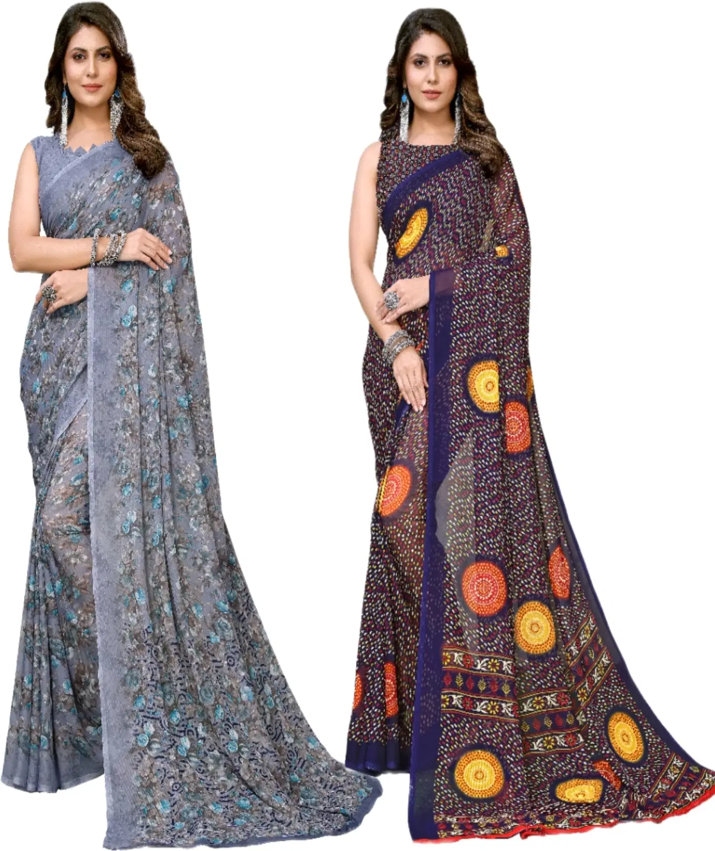     			Yashika Georgette Printed Regular Saree With Unstitched Blouse Piece ( Purple )