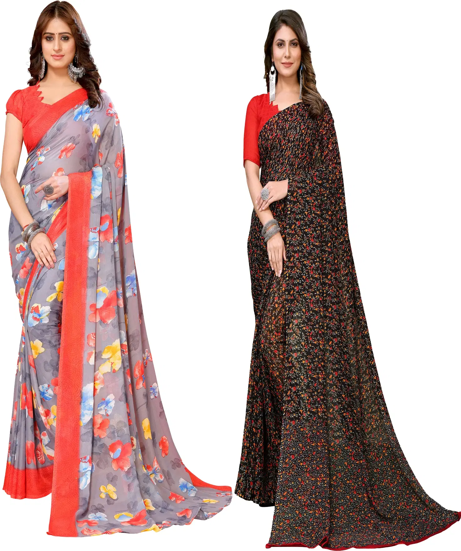 Yashika Georgette Printed Regular Saree With Unstitched Blouse Piece ( Red ) Yashika Georgette Printed Regular Saree With Unstitched Blouse Piece ( Red )