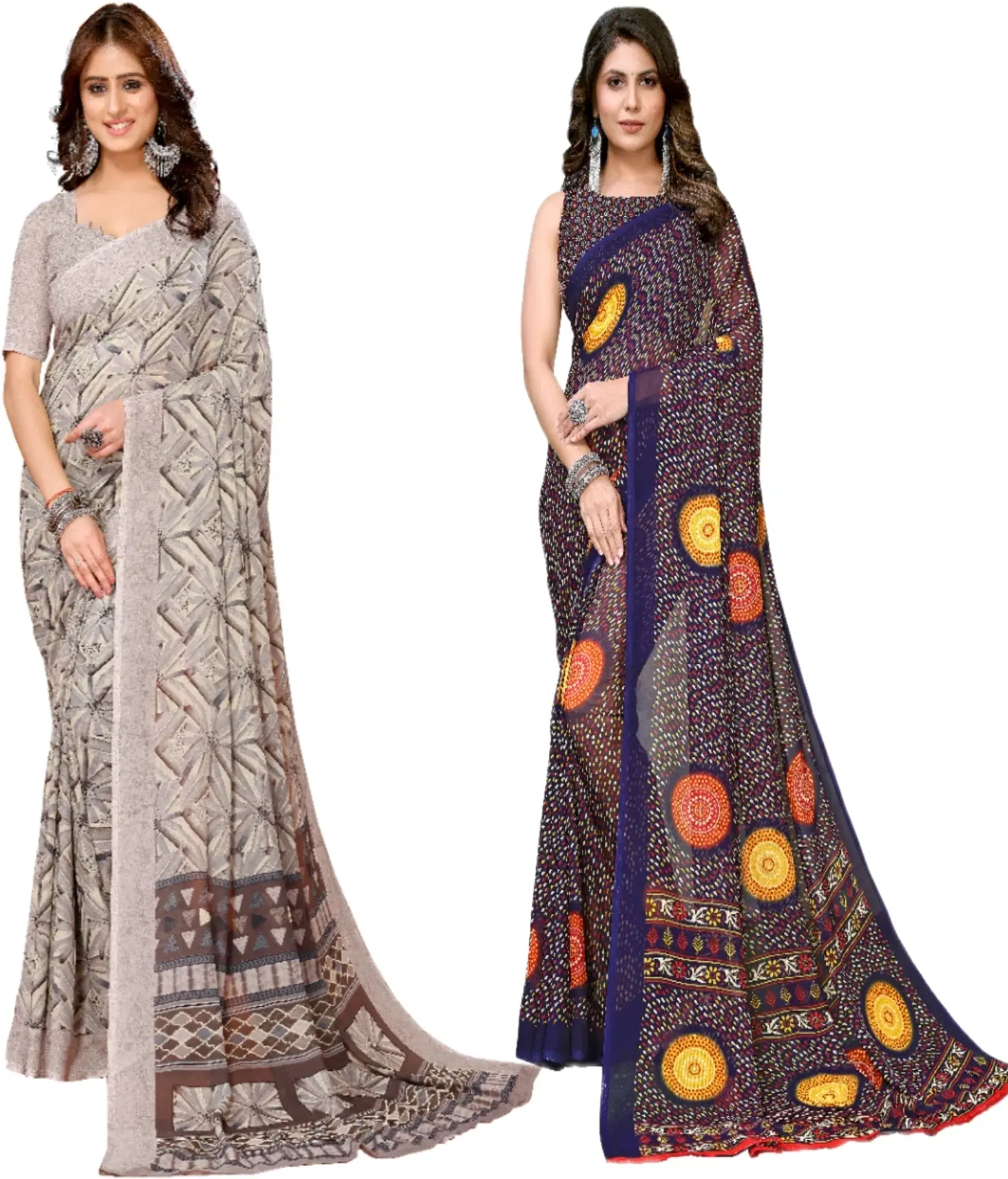     			Yashika Georgette Printed Regular Saree With Unstitched Blouse Piece ( Brown )