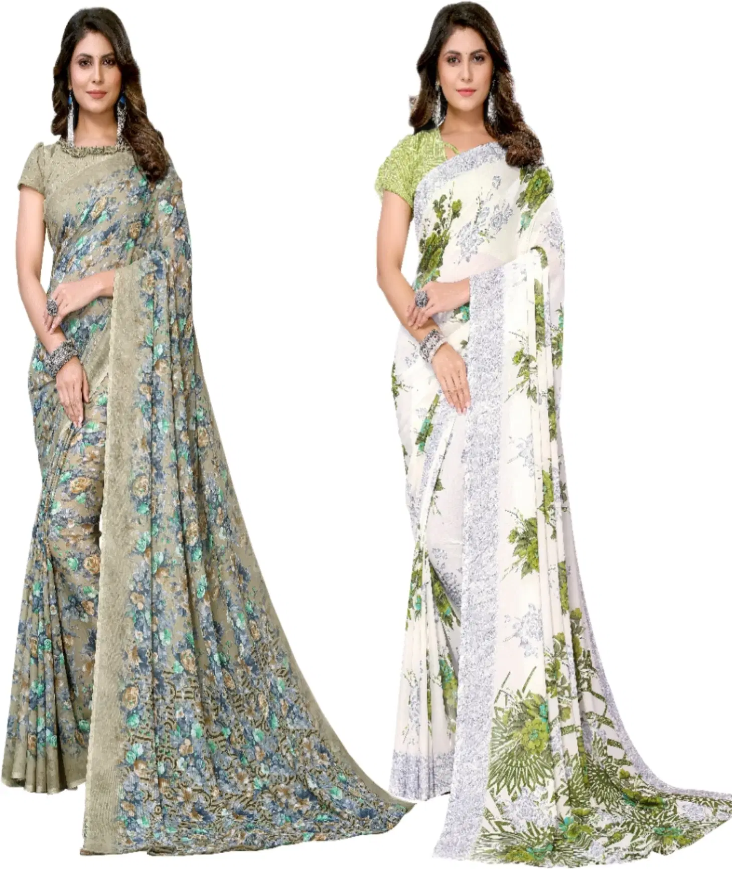 Yashika Georgette Printed Regular Saree With Unstitched Blouse Piece ( Green ) Yashika Georgette Printed Regular Saree With Unstitched Blouse Piece ( Green )