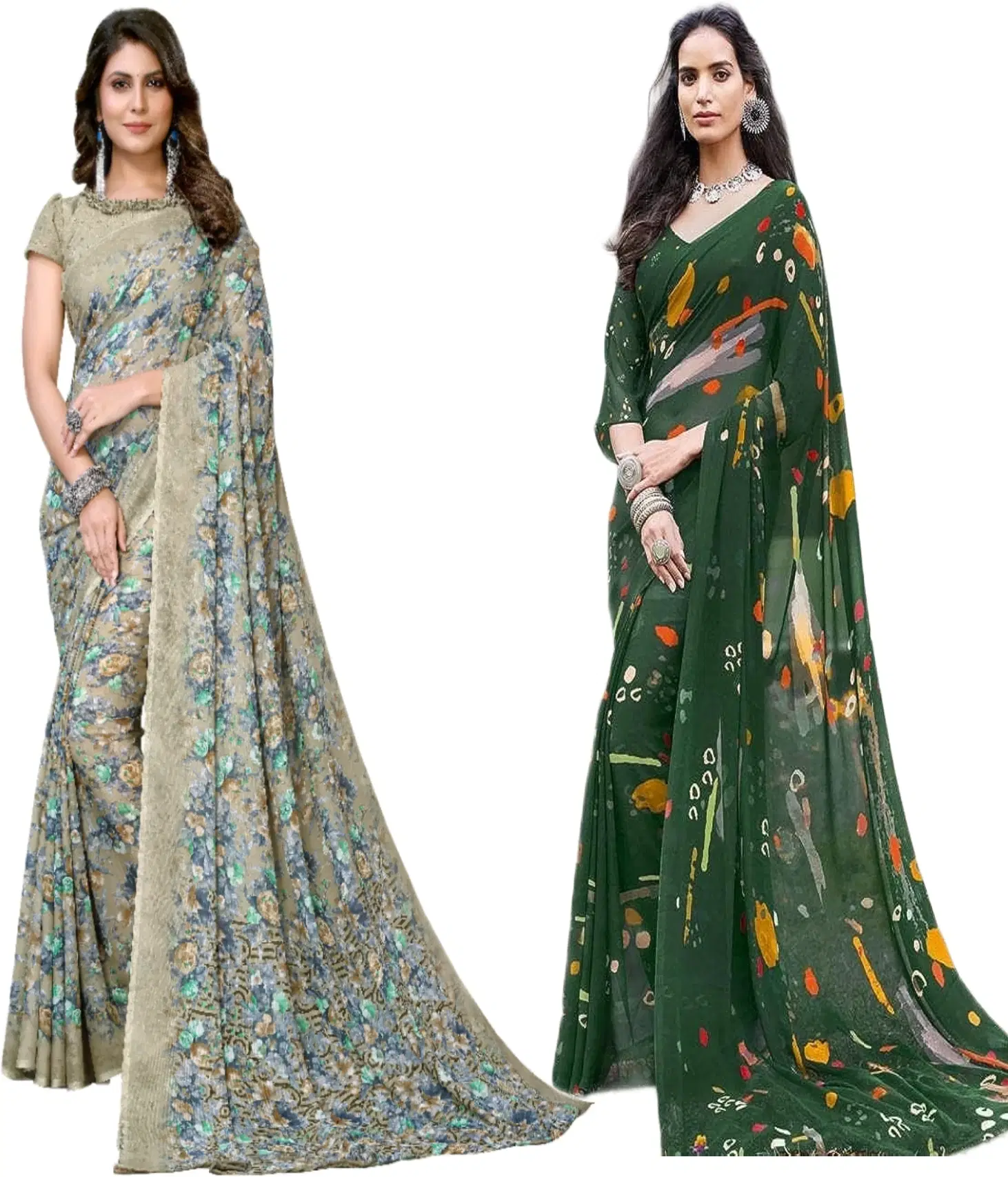 Yashika Georgette Printed Regular Saree With Unstitched Blouse Piece ( Green ) Yashika Georgette Printed Regular Saree With Unstitched Blouse Piece ( Green )