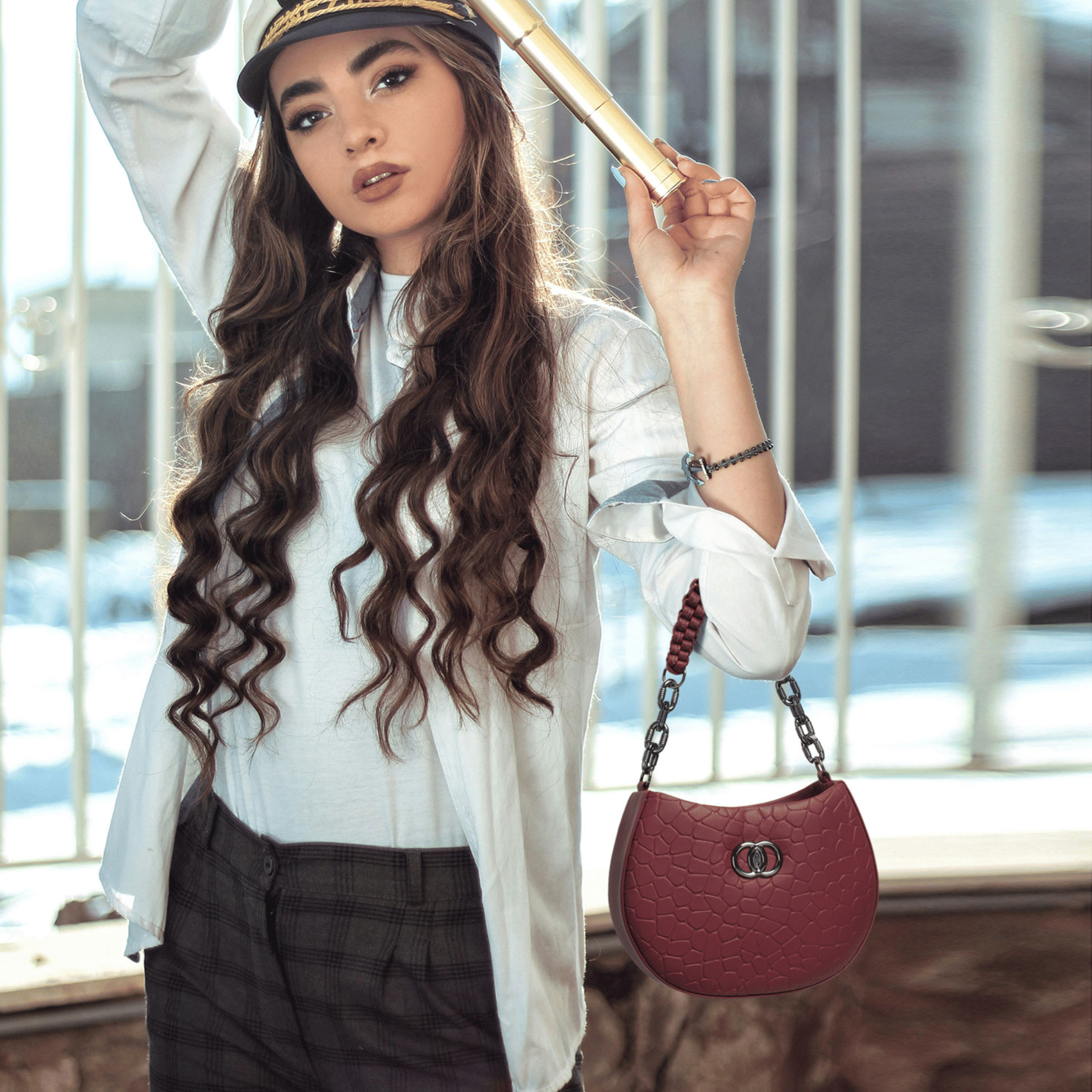     			classicove Handheld Bag PU Set of 1 ( Maroon )