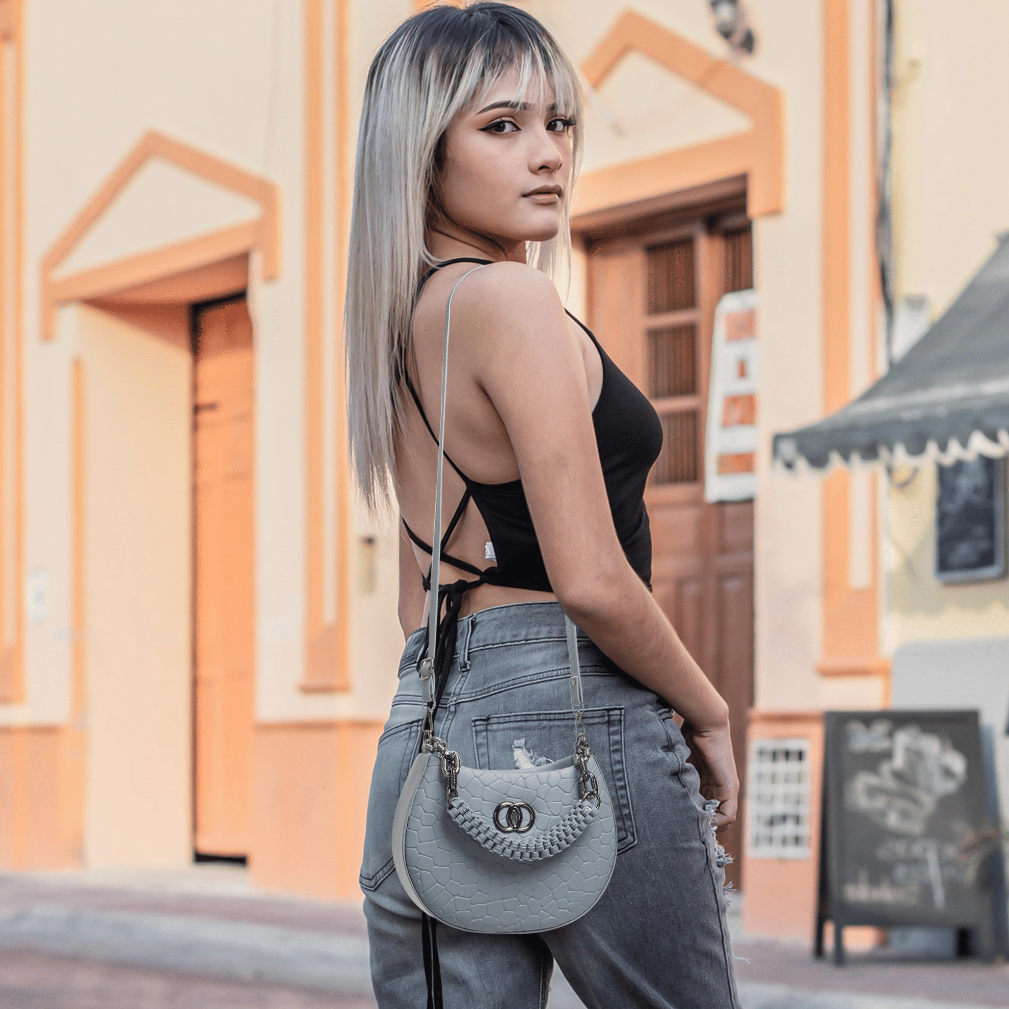     			classicove Handheld Bag PU Set of 1 ( Light Grey )