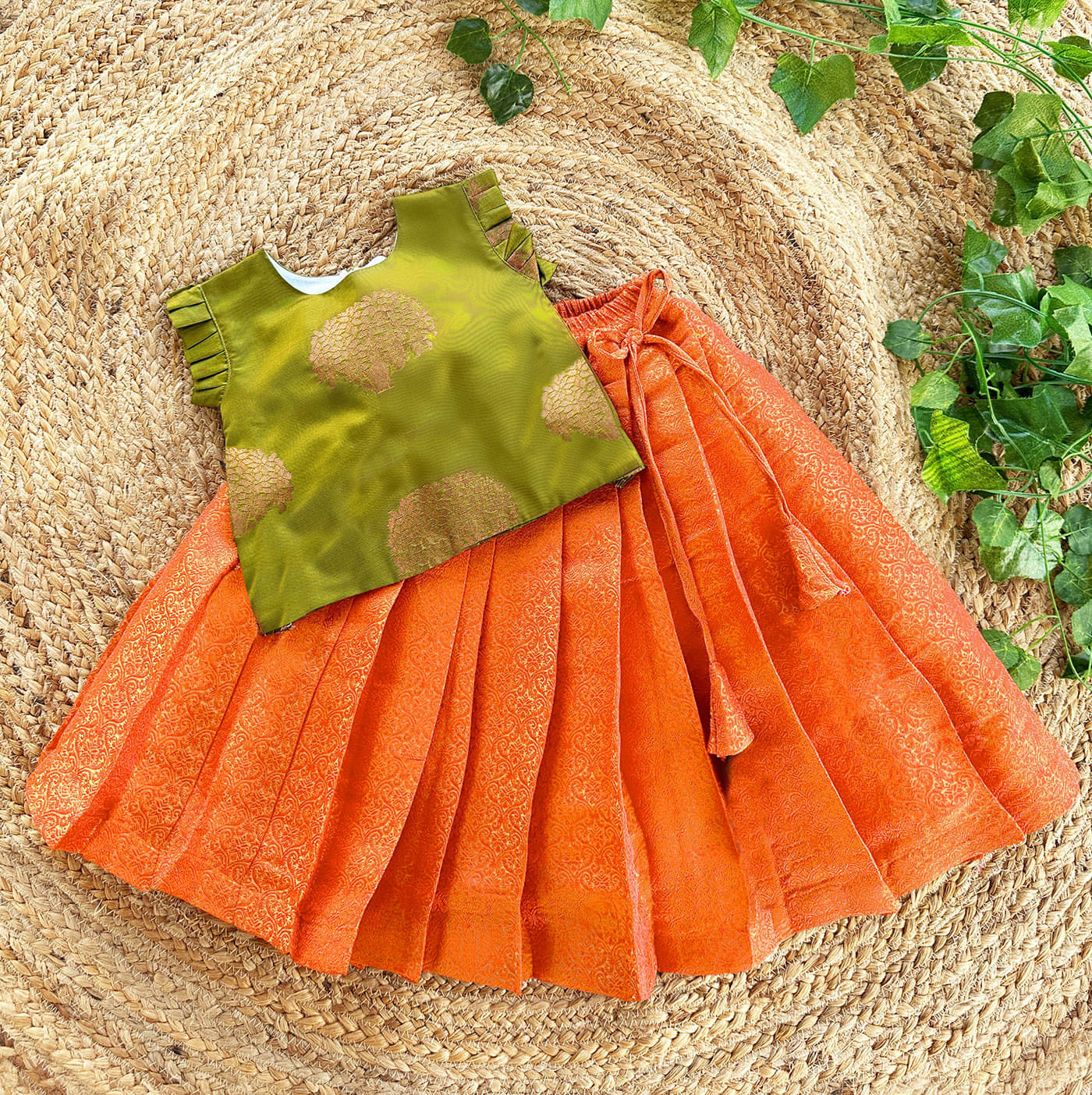     			kedar fab Jacquard Lehenga Choli Set For Girls ( Pack of 1 , Orange )